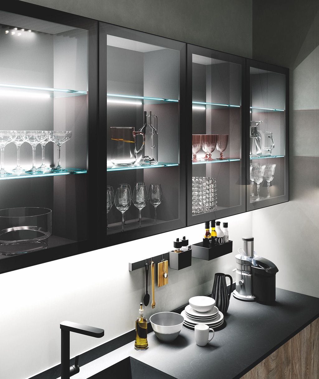 Cucina lineare con design minimalista e finiture in legno