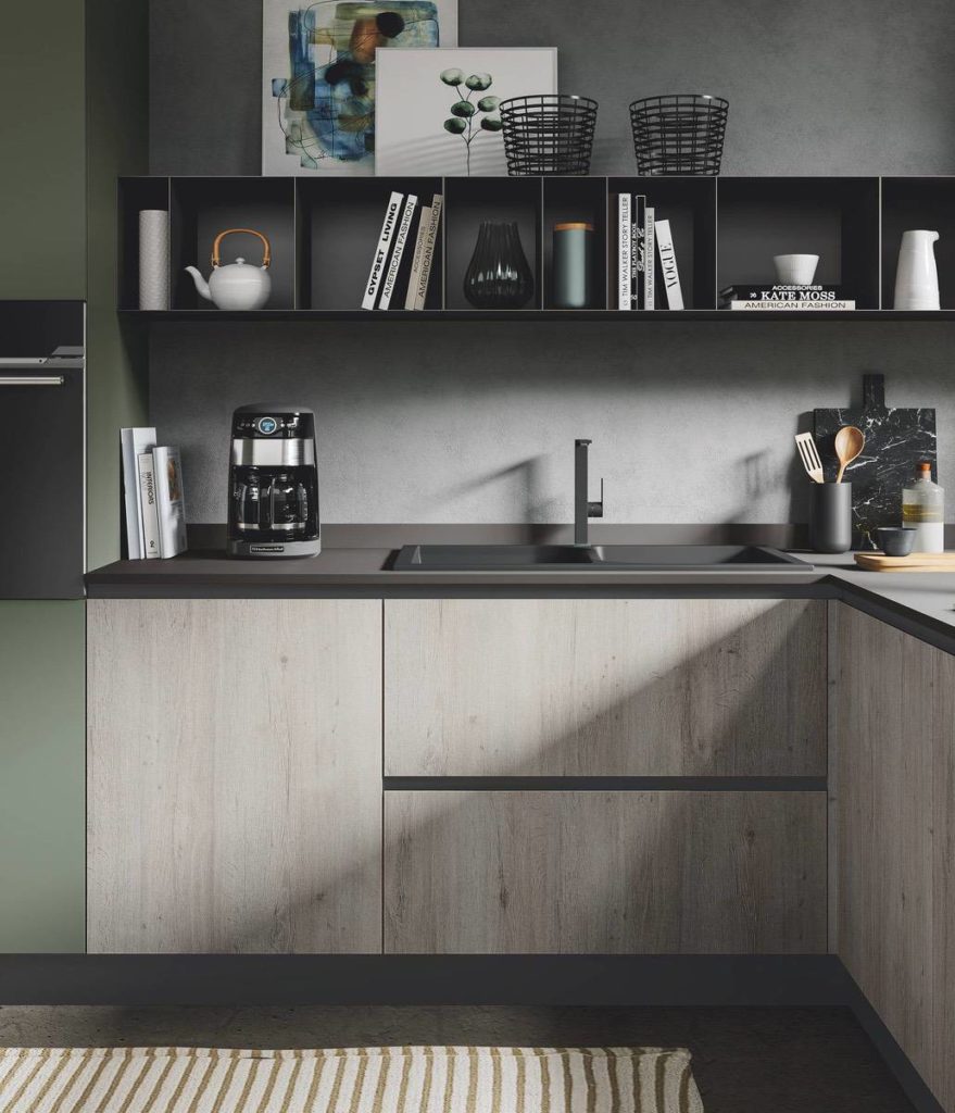 cucina moderna di design Star corda tavolato verde muschio opaco