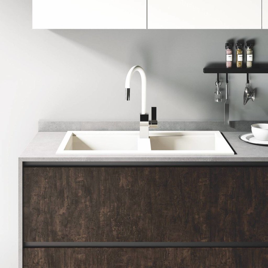 cucina moderna di design Star seta bianco opaco legno bruciato