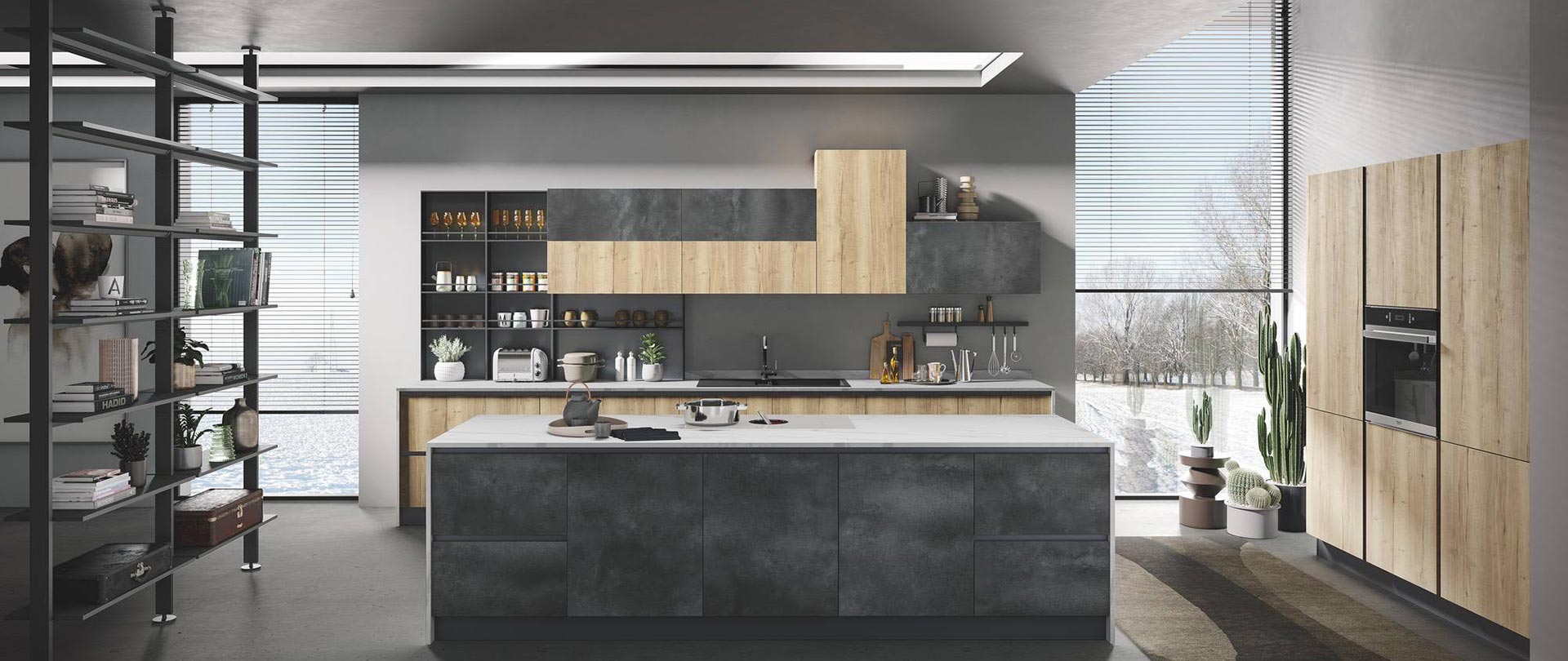 cucina moderna di design Star pietra grigia naturale tavolato