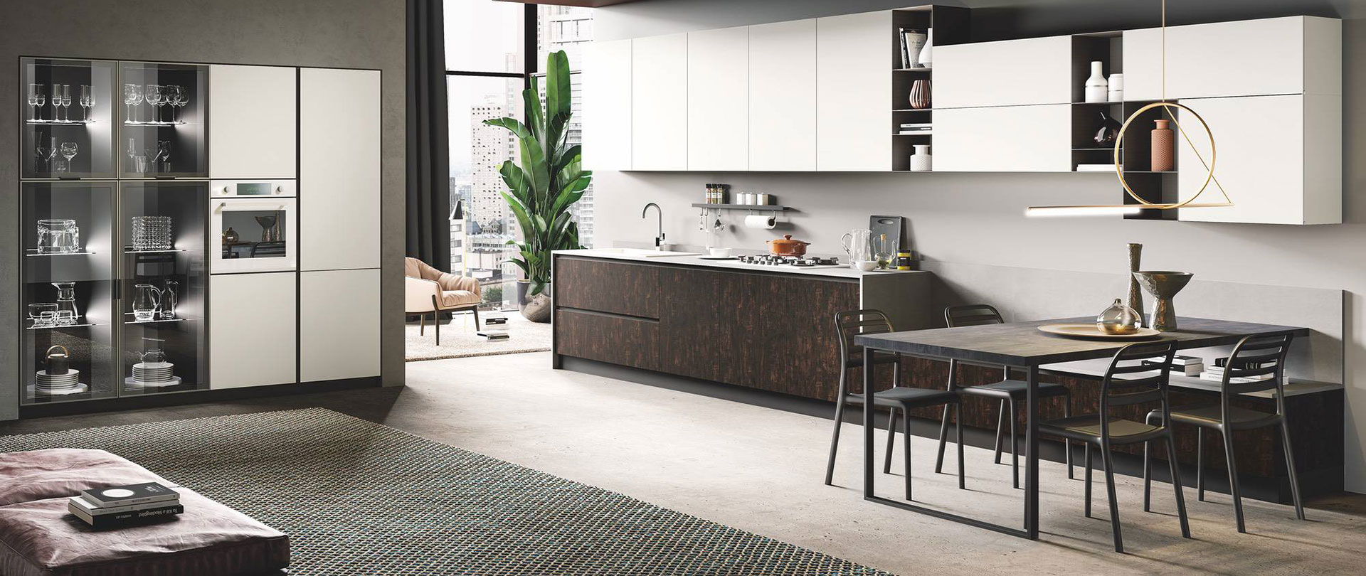 cucina moderna di design Star seta bianco opaco legno bruciato