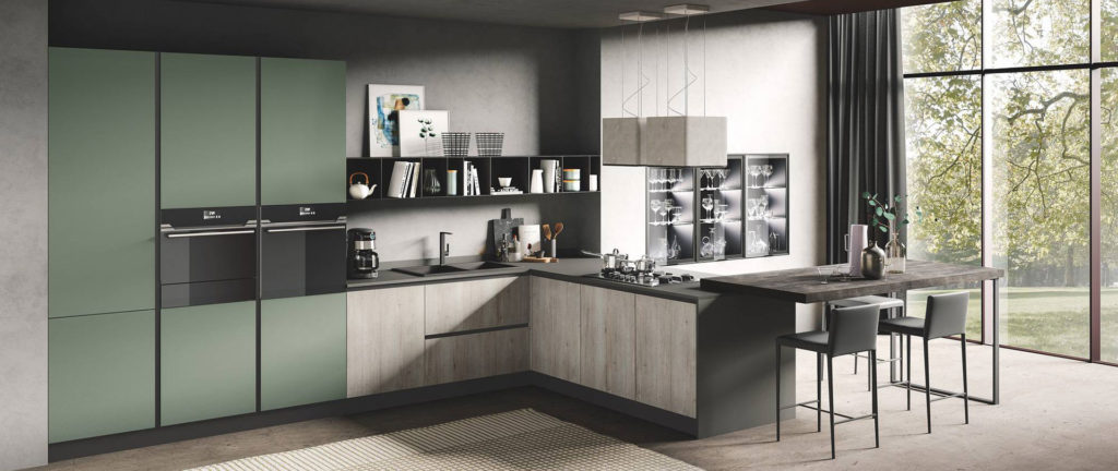 cucina moderna di design Star corda tavolato verde muschio opaco