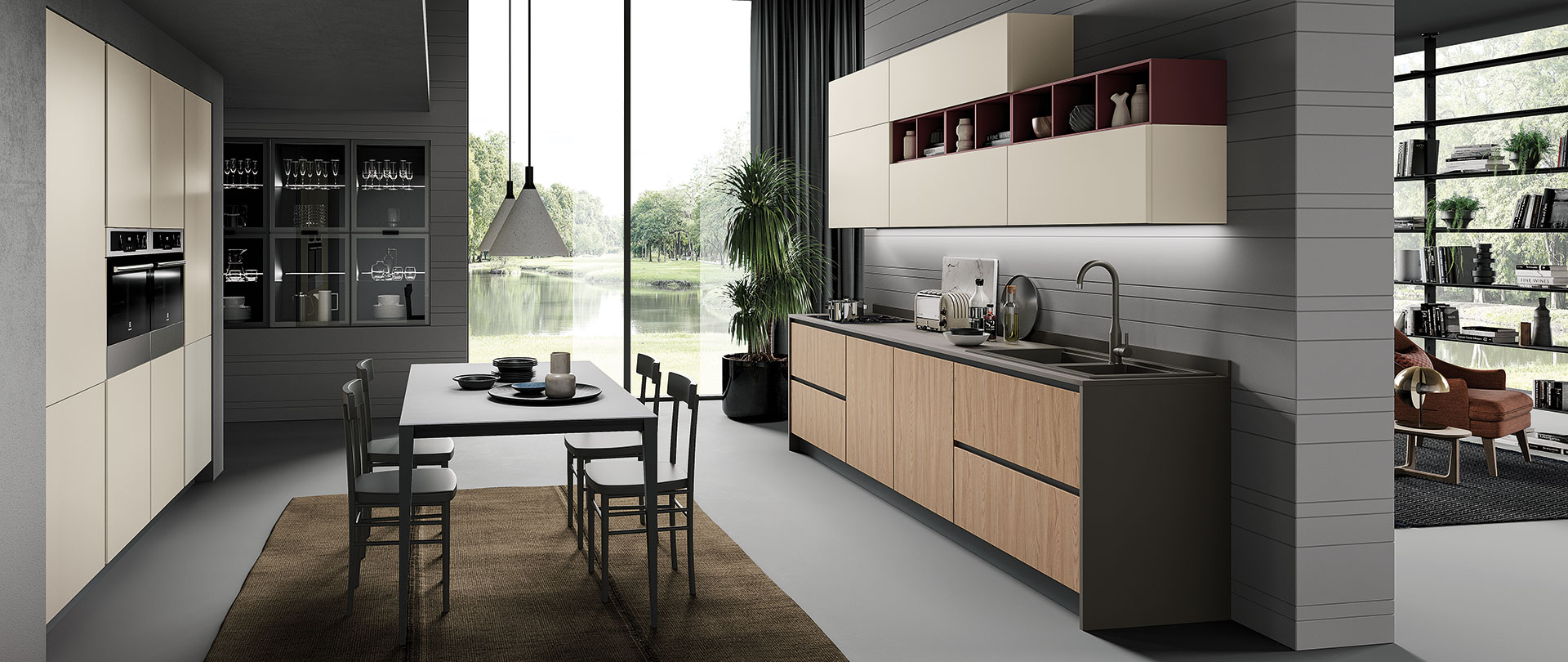 Cucina ergonomica Hilary ciliegio dorato magnolia