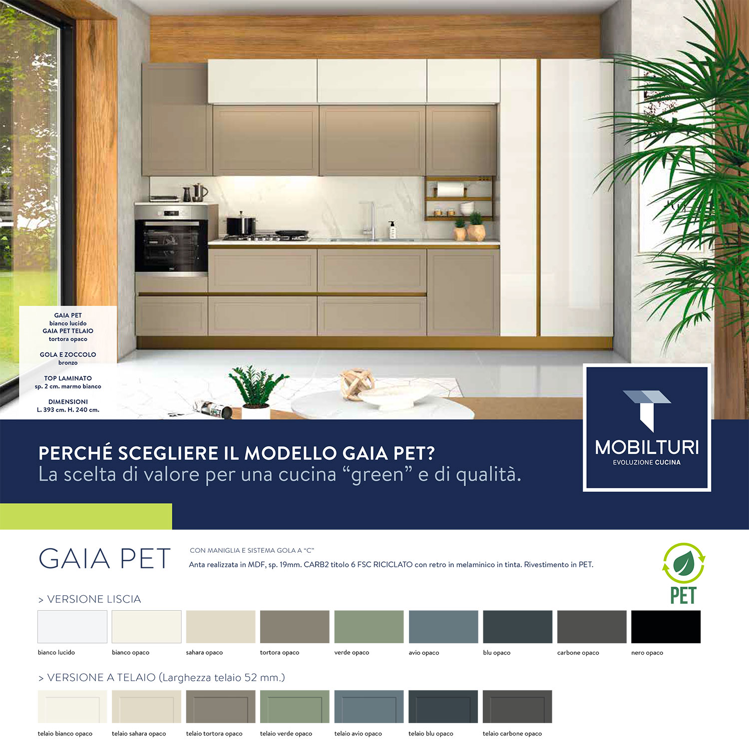 cucina moderna green gaia pet bianco lucido tortora opaco