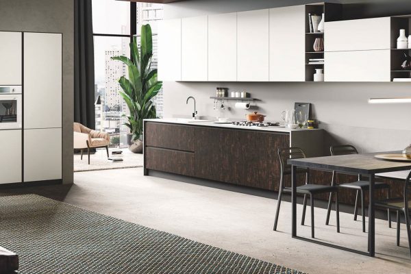 cucina moderna di design Star seta bianco opaco legno bruciato