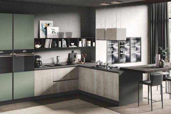 cucina moderna di design Star corda tavolato verde muschio opaco