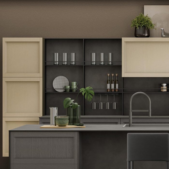 Cucina Moderna LEA con presa maniglia integrata avena grigio